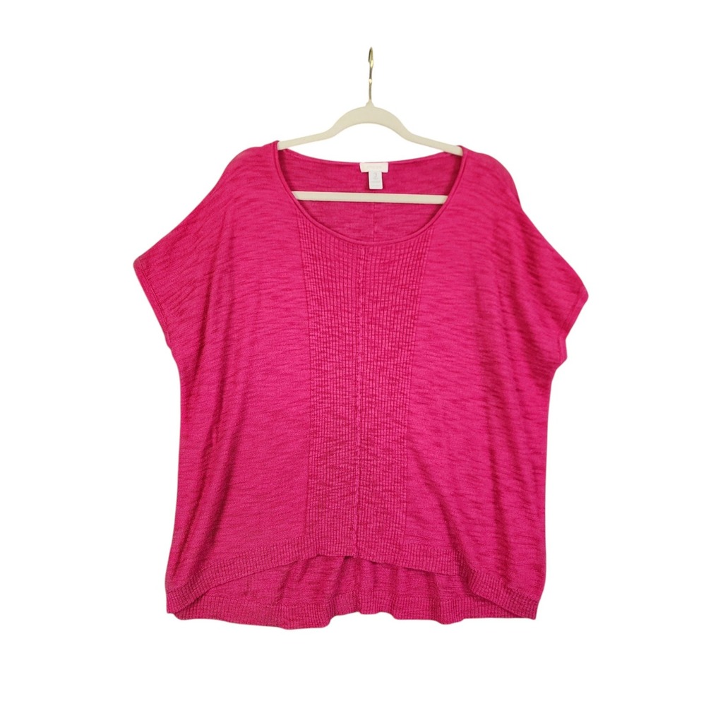 Chicos Womens Pink Slub Knit Dolman Top Size XL Fuchsia Scoop Neck Lightweight